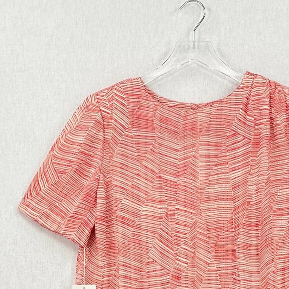 CARLISLE Vintage Shirt Womens 10 Red Cream Silk Short Sleeve Round Neck top - Picture 3 of 15